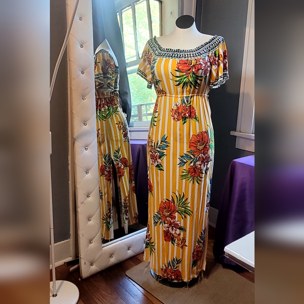 M Bohemian yellow  and black long dress